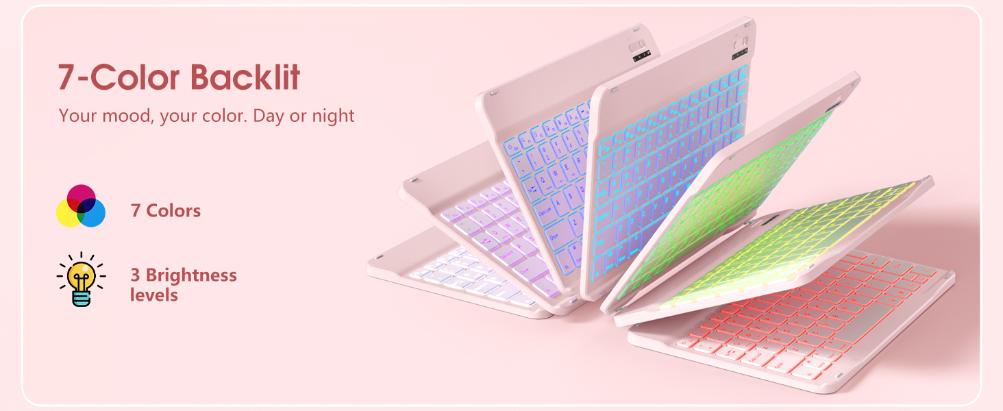 7-Color Backlit - ipad 10th generation case with keyboard