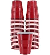 Amcrate Disposable Plastic Cups, Red Colored Plastic Cups, 18-Ounce Plastic Party Cups, Strong an...