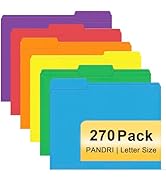 File Folder, PANDRI 270 Pack Colored File Folder, 1/3 Cut Tabs, Letter Size, Assorted 6 Colors Fi...