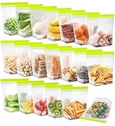 roonoo 20 Pack Reusable Sandwich Bags, BPA Free Food Storage Bags, Extra Thick Leakproof Plastic ...