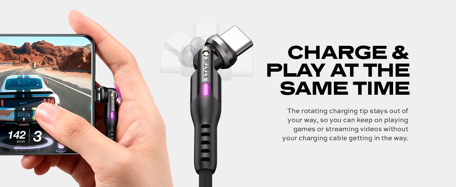 statik powerpivot charging cable rotating pivoting head reinforced right angle 90 degree 180 USB C