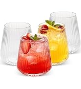 Goodluck 36 Pack 12oz Stemless Plastic Wine Glasses – Clear Ribbed Cups, Elegant Reusable Disposa...