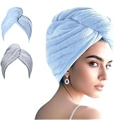 AGKXHDEC 2 Packs Single Layer Microfiber Hair Turbans - Drying Wrap for Women (Blue,Gray)