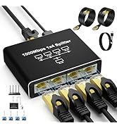 Ethernet Splitter 1 to 4, Kit with 2 LAN Cable Cat6, 1000Mbps High-Speed RJ45 LAN Splitter Adapte...