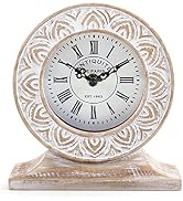 NIKKY HOME Hand Carved Wood Table Clock, Shelf Desk Top Clock Battery Operated Boho Design, Vinta...
