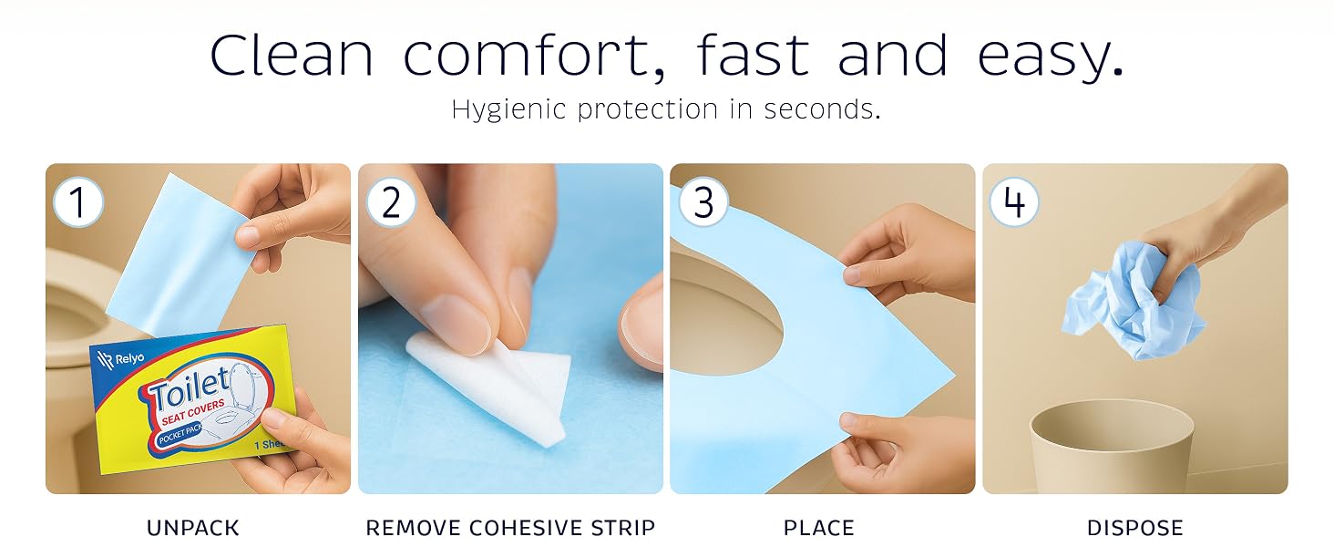 how to use toilet seat cover, peel and stick, travel toilet cover guide, disposable protection