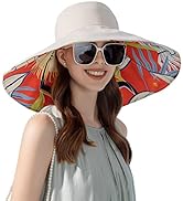 HUAMULAN Women Summer Sun Hat Wide Brim Wired Edge Floral Beach Bucket Hats Reversible Foldable T...