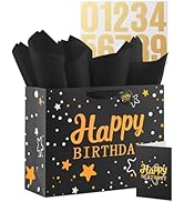 Happy Birthday Gift Bag with Tissue Paper, Card and sticker, 13" Large Gift Bag for Women Men Kid...