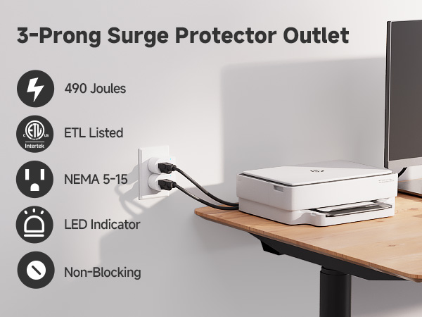 3-Pack Non-Blocking 490 Joules Single Outlet Surge Protector Outlet