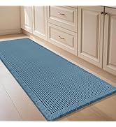 IM HOME Waffle Bath Mat Blue 4'x2', Boho Woven Modern Bath Mat Rugs, Absorbent Non Slip Bathroom ...