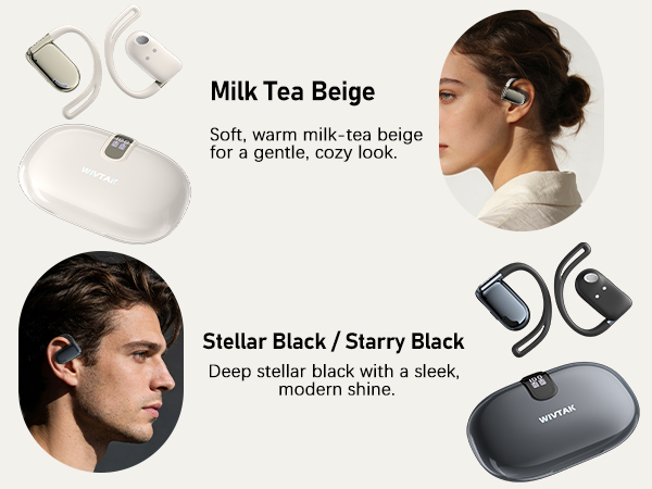 Open-ear Bluetooth earbuds for comfortable all-day wear with clear, natural, open listening.