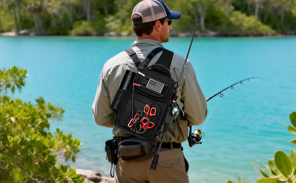 Fishing Sling Pack, Fishing Bag With Rod Holder