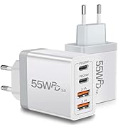 European USB C Charger 2 Pack, 55W European Travel Plug Adapter 4-Port Fast Charger Type C Wall C...