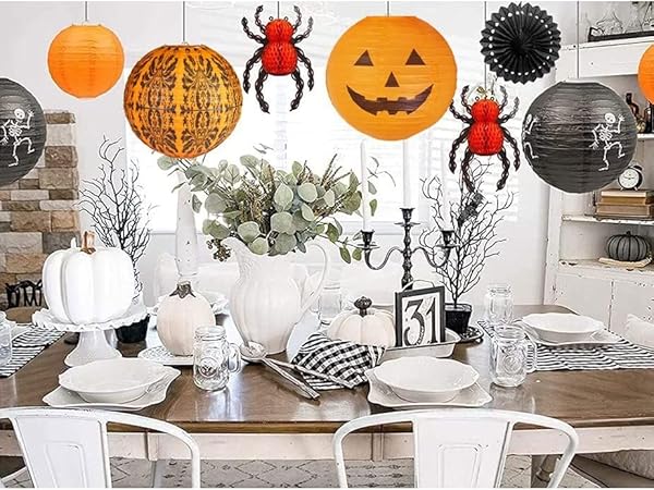 pumpkin halloween lantern spider dining table