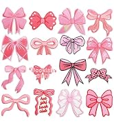 Jongdari Pink Bow Patches Iron on, 16pcs Cute Embroidered Girly Sew on Bow Applique Patches for C...