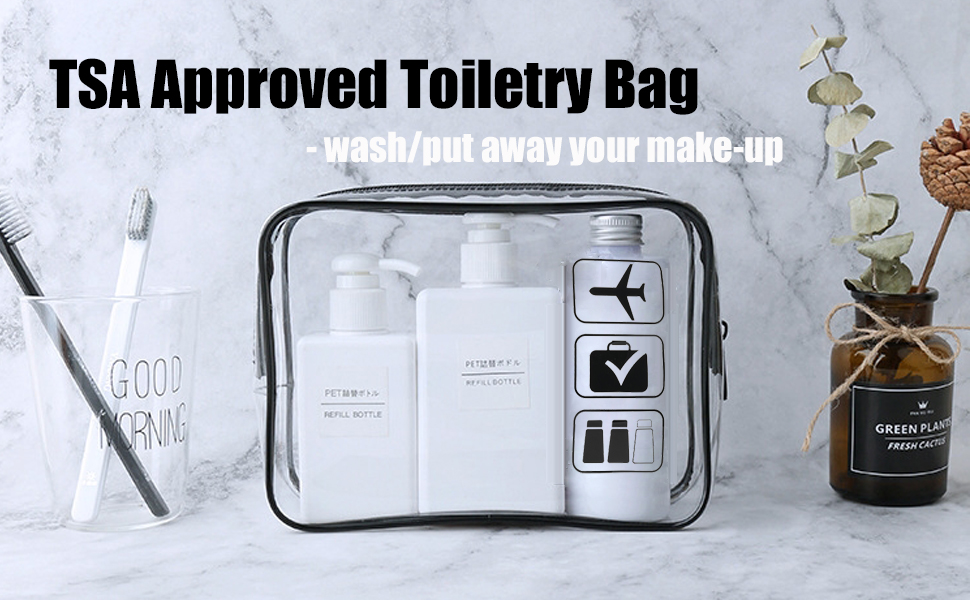 Clear Toiletry Bag, 3 Pack TSA Approved Toiletry Bag Quart Size Bag, Travel Makeup Cosmetic Bag