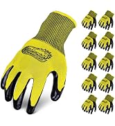 Ironclad OCTANE Turbo Ten Pack Nitrile Coated Work Gloves (10 Pair), Size L (R-TRB10-04-L) Yellow