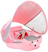 Mambobaby Non-Inflatable Baby Pool Float with Tail and Canopy UPF 50+ Sun Protection No Flip Over...
