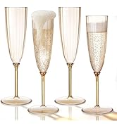 QualQuot 18Pack Mocha Plastic Champagne Flutes, 5 OZ Hard Disposable Plastic Champagne Flute, 1-P...