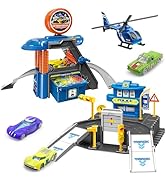 Fistone Kids Parking & Car Wash Playset – Includes Play Mat and 3 Color-Changing Cars – Fun Racin...
