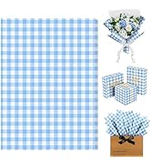 CaliLain 100 Sheets Gingham Tissue Paper; 14 x 20 Inch Blue and White Checkered Tissue Paper for ...