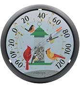 Precixe 13.5 Inch Indoor Outdoor Wall Thermometer | Decorative Bird Feeder & Songbird Design | We...