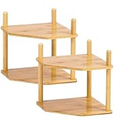 WooFawn 2 Pack 2-Tier Expandable Bamboo Corner Shelf - Dish/Plate Organizer for Cabinet, Kitchen ...