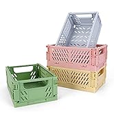 4-Pack Mini Plastic Baskets for Shelf Storage Organizing, Durable and Reliable Folding Storage Cr...