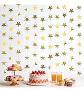 QIHANS 6 Pack 13ft Gold Star Garland Banner Double Side Twinkle Streamers Hanging String Star Ban...