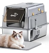 L7 Pro-Stainless Steel Litter Box with Lid, XXL Extra Large Enclosed Metal Cat Box for Kitty&Big ...