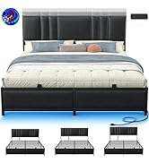 Besiost Queen Size Bed Frame with 3 Height Adjustable Headboard, Upholstered Leather Platform Bed...