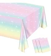 mwellewm 3 Pcs Plastic Table Cloths Disposable for Party Decorations Rainbow Tablecloths Rectangu...
