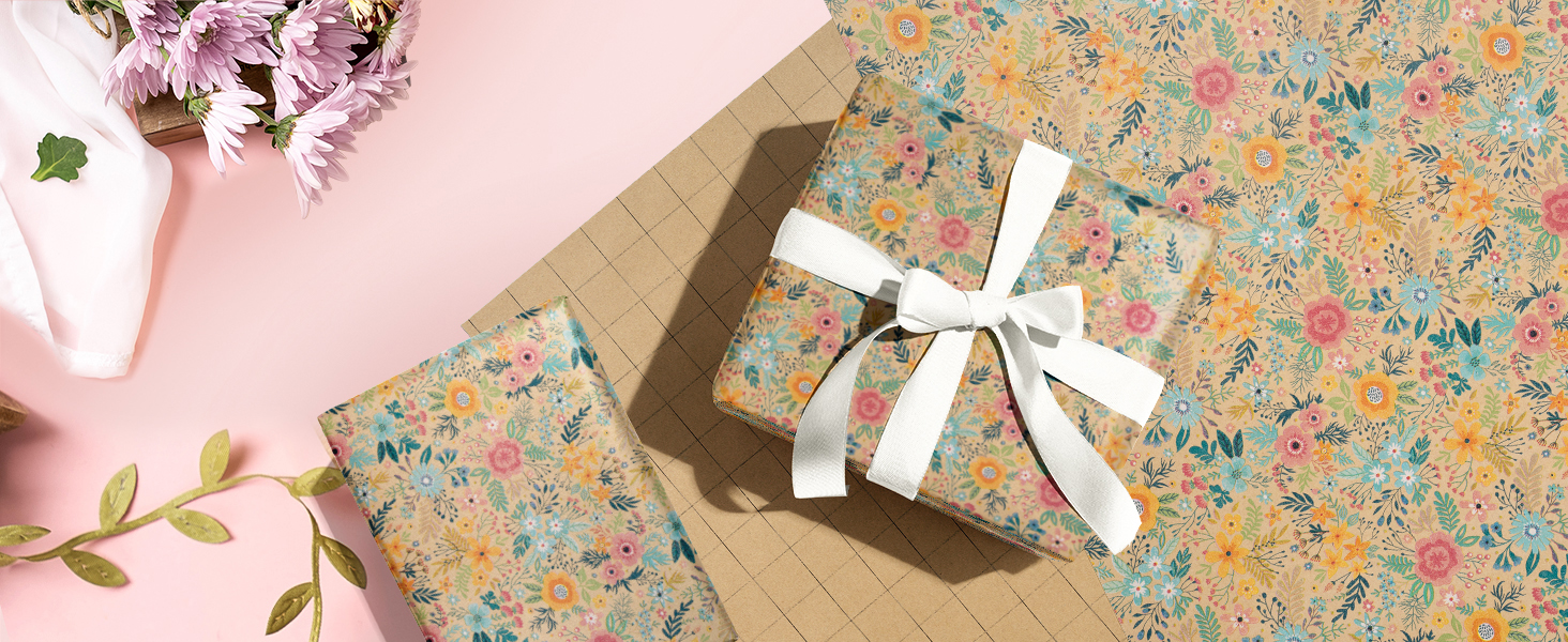 WRAPAHOLIC Kraft Floral Wrapping Paper