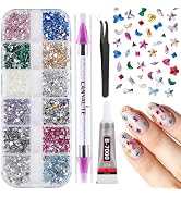 Canvalite 3000 Pcs Mini Colorful Rhinestones for Nails, Multi-Shape Small Nail Gems, Flatback Nai...