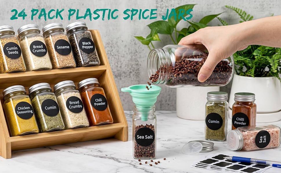 24 Pack Plastic Spice Jars