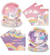 48PCS Unicorn Birthday Party Supplies for Girls Pastel Rainbow Tableware | Paper Plates and Napki...