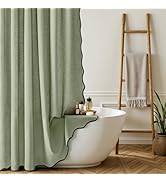 MIULEE Linen Scalloped Shower Curtain with 12 Metal Hooks Boho Farmhouse Cute Heavy Duty Washable...