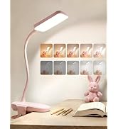 Pink Desk Lamp Cute,9 Brightness+5 Color Clip on Light,4000mAh Battery Rechargeable Desk Lamp wit...