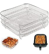 BYKITCHEN 8 inch Square Air Fryer Rack, Set of 3, Stackable Multi-Layer Stainless Steel Dehydrato...