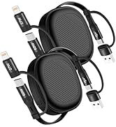 5 in 1 Retractable iPhone Fast Charging Cable, 2Pack 60W Multi Charging Cable 3.8Ft Multiple Ligh...