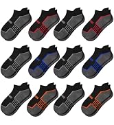 Comfoex 12 Pairs Boys Socks - Ankle Low Cut Athletic Half Cushioned Short Socks For Kids 4-6, 6-8...