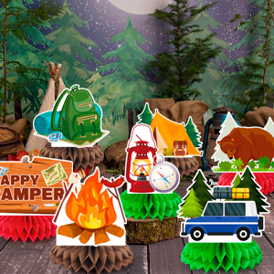 happy camper honeycomb centerpieces