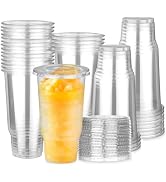 Huaiid 30 Pack 32 oz Clear Plastic Cups, Disposable Plastic Cups with Lids, Disposable Iced Coffe...
