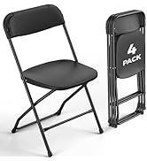 FurniEdge 4 Pack Black Plastic Folding Chairs, Outdoor Portable Folding Chair with Steel Frame, 3...