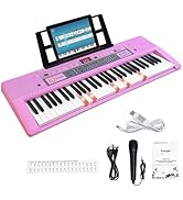 61 Key Electronic Keyboard Piano with Lighted Up Keys, Musical Mini Keyboard Piano with Microphon...