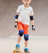 FIODAY Knee Pads for Kids Youth Dinosaur Knee Elbow Pads Wrist Guards with Drawstring Bag Adjusta...