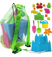 4E's Novelty Beach Toys for Kids with Bag (17 Pcs Set) Castle Beach Bucket with Shovels & Molds -...