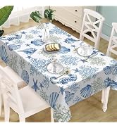 Livcoz Blue Beach Rectangle Tablecloth 60 x 84 Inches, Coastal Sea Conch Coral Seahorse Starfish ...