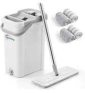 oshang Mop and Bucket Set for Home Floor Cleaning, Hands Free Flat Mop, Stainless-Steel Handle, 4...