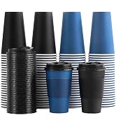 SIUQ 100 Pack 16 oz Disposable Coffee Cups with Lids and Sleeves, To Go Paper Cups for Hot & Cold...